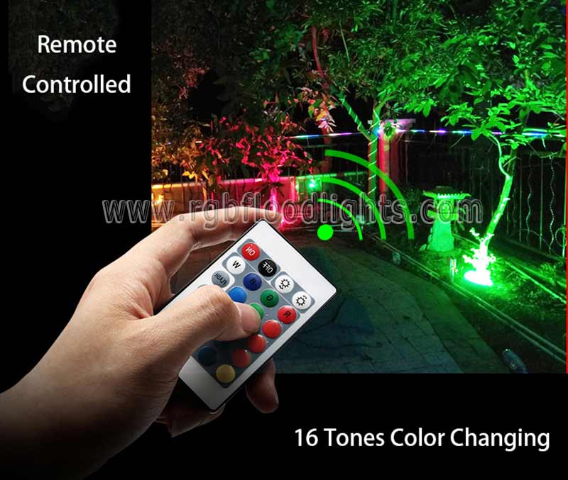 Outdoor Remote Control Low Voltage 12V 24V Colorful Garden Landscape 10W RGB LED Flood Light