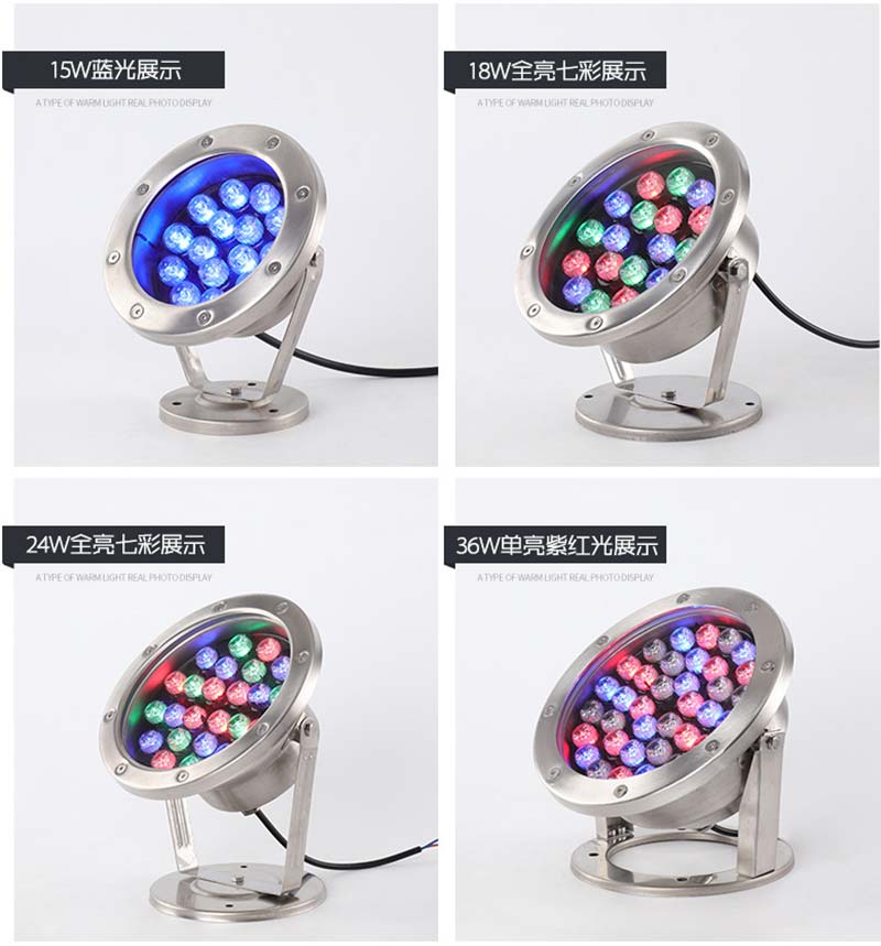 Outdoor Multi Colored 12W Underwater RGB LED Flood Light Low Voltage 12V 24V Fountain Spotlight
