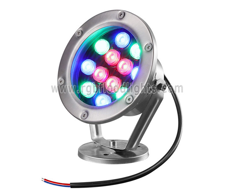 Outdoor Multi Colored 12W Underwater RGB LED Flood Light Low Voltage 12V 24V Fountain Spotlight